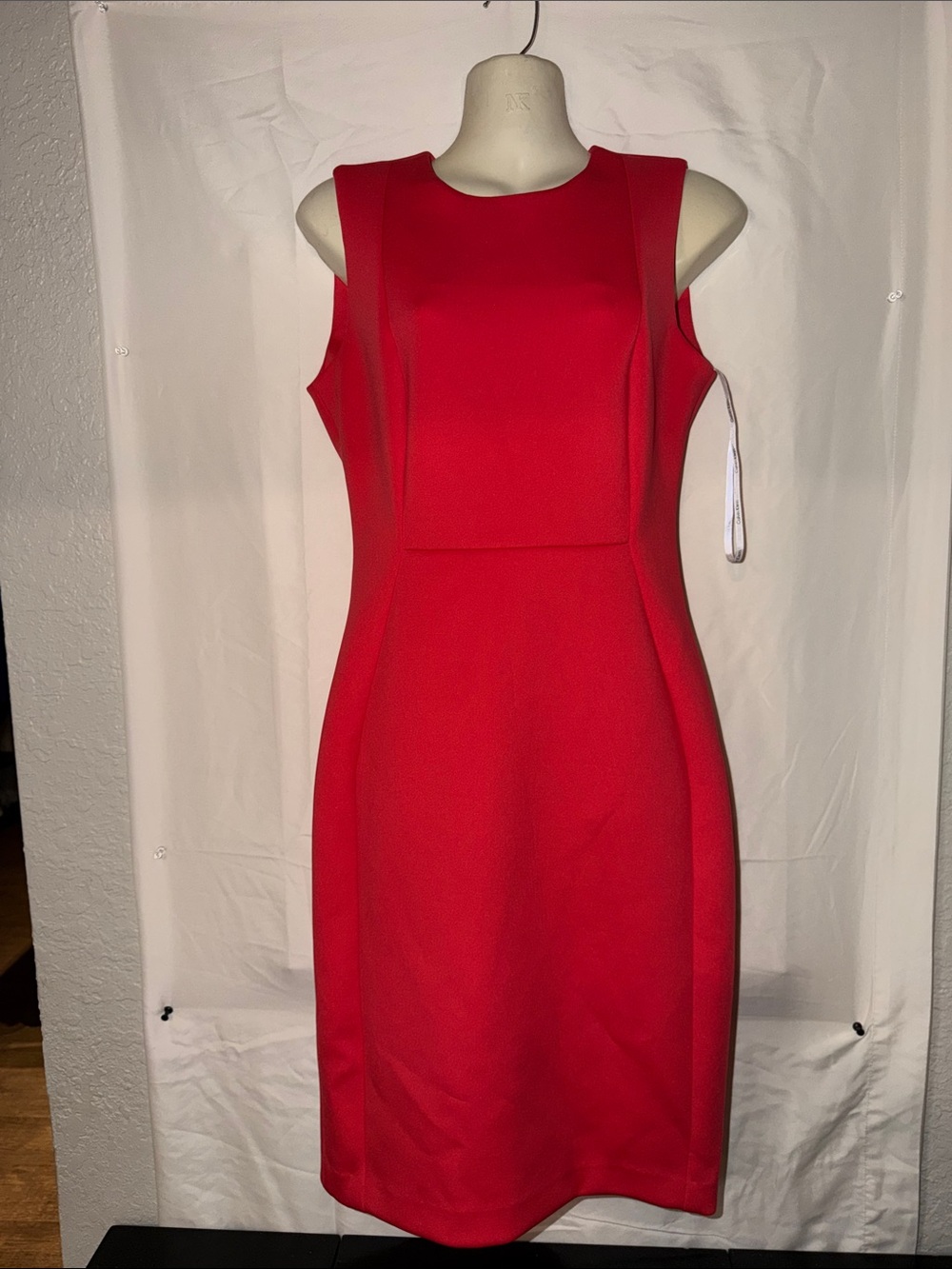 Calvin Klein Red Sleeveless Midi Sheath Dress